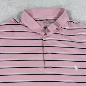 Polo Ralph Lauren Performance Mens XL Pink Striped Short Sleeve Polo Shirt